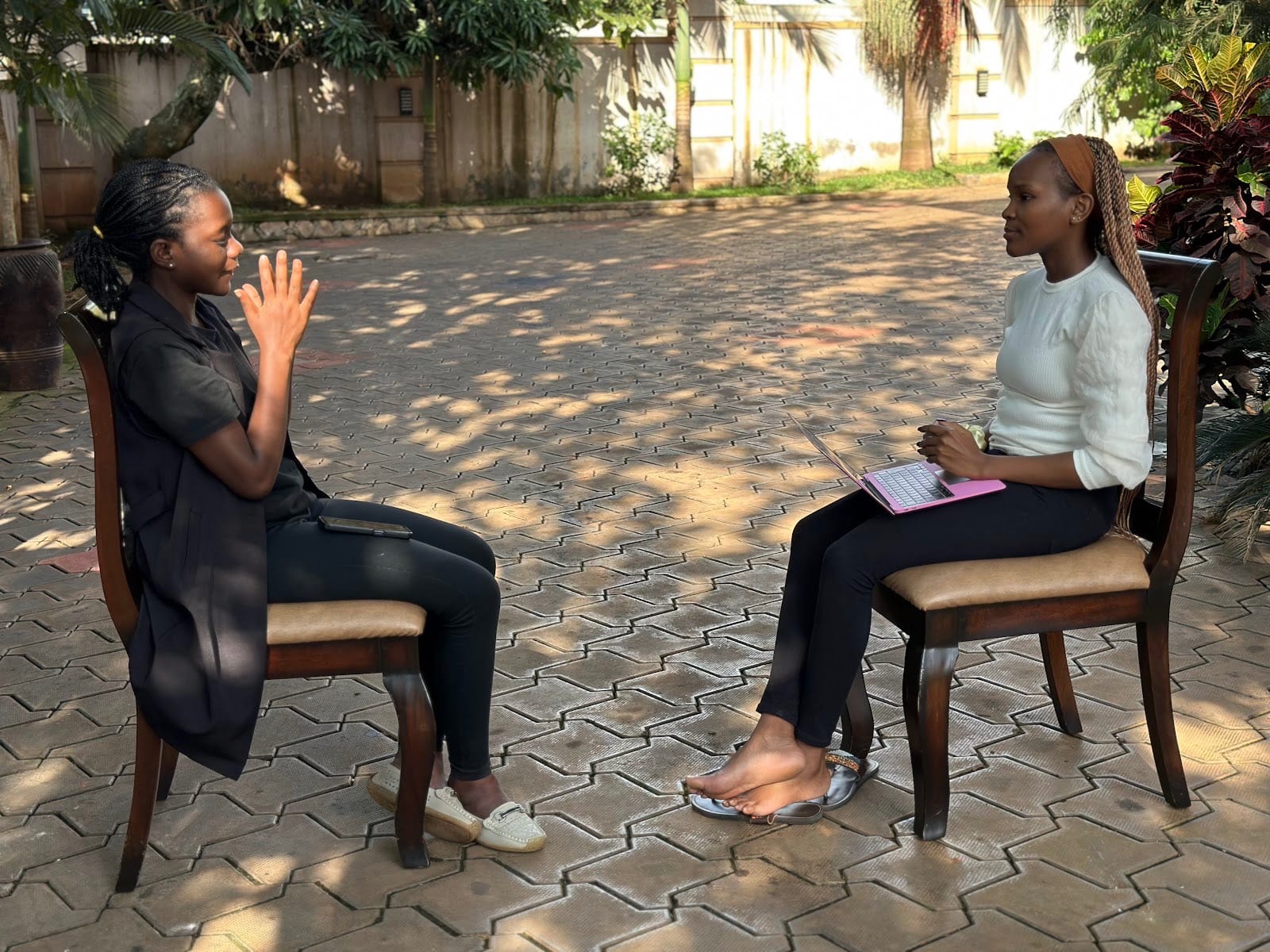 Janet (left) interviews Joan (right)